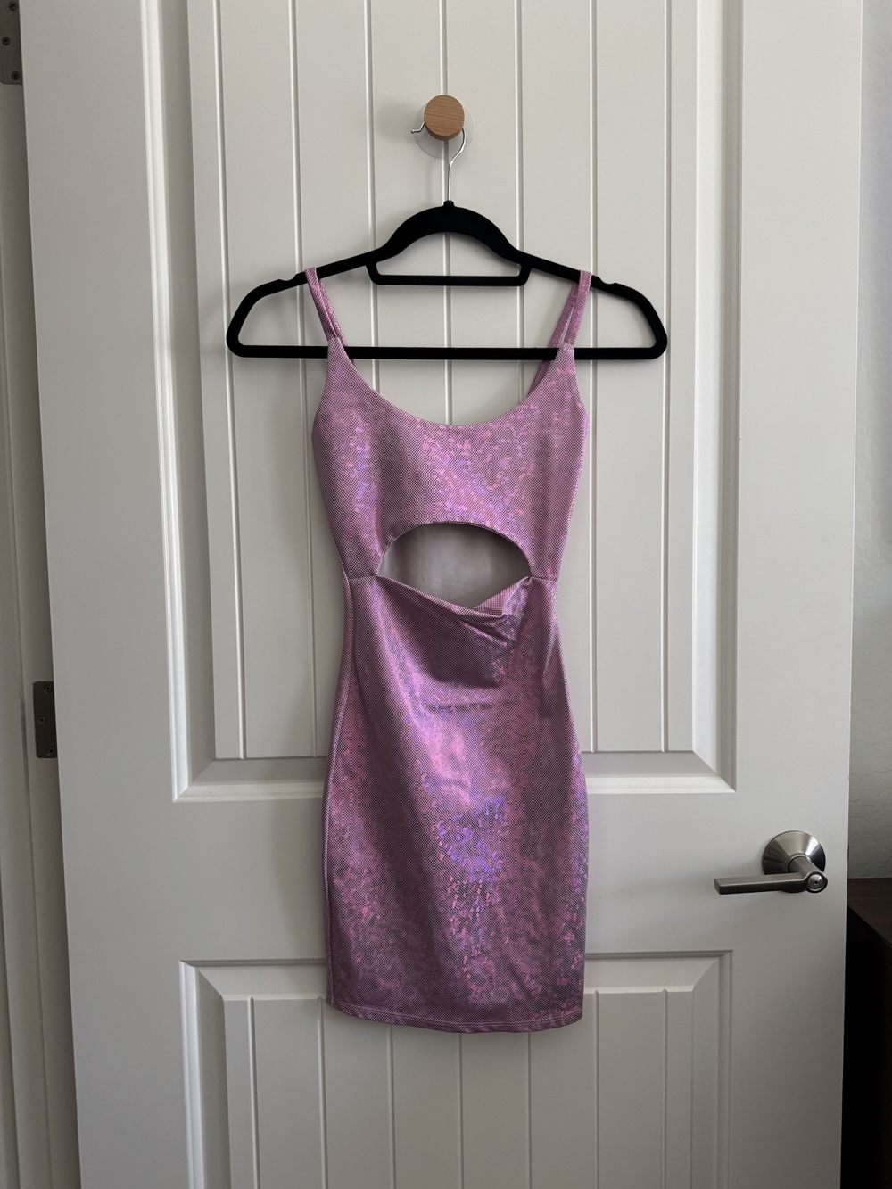 Fashion Nova Lilac Iridescent Cutout Mini Dress